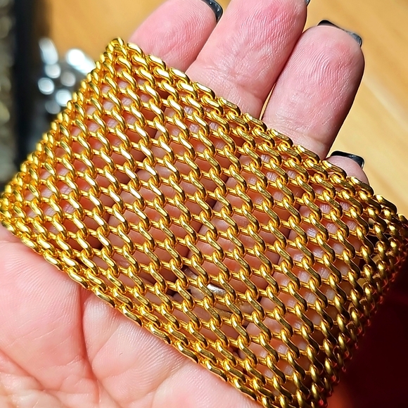 Gold Tone Wide Mesh Bracelet - Picture 5 of 6